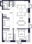 Планировка 2-комнатной квартиры, 72,58 м2