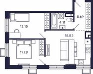 Планировка 2-комнатной квартиры, 52,06 м2
