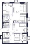 Планировка 3-комнатной квартиры, 76,04 м2