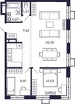 Планировка 2-комнатной квартиры, 72,8 м2