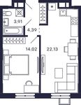 Планировка 1-комнатной квартиры, 44,45 м2