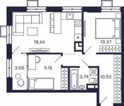 Планировка 2-комнатной квартиры, 55,99 м2