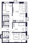 Планировка 3-комнатной квартиры, 76,36 м2