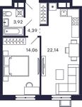 Планировка 1-комнатной квартиры, 44,51 м2
