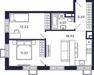 Планировка 2-комнатной квартиры, 52,27 м2