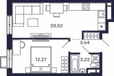 Планировка 1-комнатной квартиры, 39,65 м2