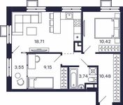 Планировка 2-комнатной квартиры, 56,05 м2