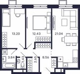 Планировка 2-комнатной квартиры, 63,15 м2