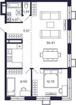 Планировка 2-комнатной квартиры, 72,83 м2