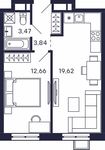 Планировка 1-комнатной квартиры, 39,59 м2
