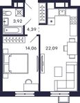 Планировка 1-комнатной квартиры, 44,46 м2