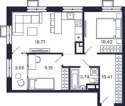 Планировка 2-комнатной квартиры, 55,98 м2