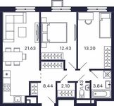 Планировка 2-комнатной квартиры, 63,07 м2