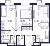 Планировка 2-комнатной квартиры, 63,1 м2