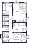 Планировка 3-комнатной квартиры, 76,34 м2
