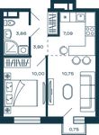 Планировка 1-комнатной квартиры, 35,8 м2