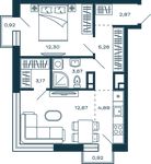 Планировка 1-комнатной квартиры, 45,4 м2