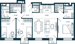 Планировка 3-комнатной квартиры, 84,4 м2
