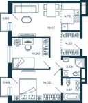 Планировка 2-комнатной квартиры, 59,78 м2