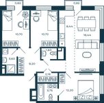 Планировка 3-комнатной квартиры, 79,64 м2