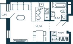 Планировка квартиры студии, 30,11 м2