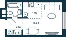 Планировка квартиры студии, 24,37 м2