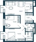 Планировка 2-комнатной квартиры, 59,78 м2