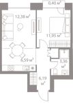 Планировка 1-комнатной квартиры, 40,87 м2