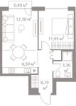 Планировка 1-комнатной квартиры, 40,87 м2