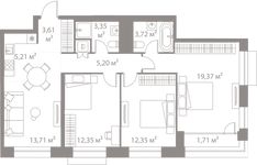Планировка 3-комнатной квартиры, 80,58 м2