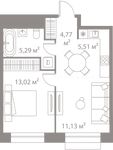 Планировка 1-комнатной квартиры, 39,72 м2