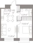 Планировка 1-комнатной квартиры, 40,39 м2