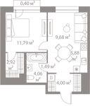 Планировка  1-комнатной квартиры, 40,22 м2