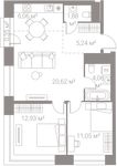 Планировка 2-комнатной квартиры, 62,19 м2