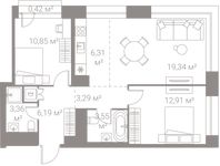 Планировка 2-комнатной квартиры, 66,22 м2