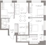Планировка 3-комнатной квартиры, 78,56 м2