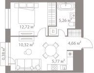 Планировка 1-комнатной квартиры, 39,11 м2