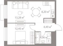 Планировка 1-комнатной квартиры, 42,48 м2
