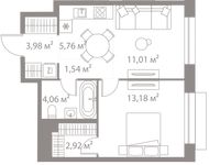 Планировка 1-комнатной квартиры, 42,45 м2