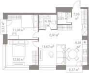 Планировка 3-комнатной квартиры, 65,47 м2