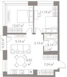 Планировка 3-комнатной квартиры, 57,02 м2