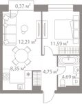 Планировка 2-комнатной квартиры, 41,96 м2