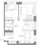 Планировка 3-комнатной квартиры, 57,8 м2