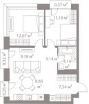 Планировка 3-комнатной квартиры, 57,65 м2