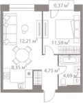 Планировка 2-комнатной квартиры, 41,96 м2