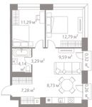 Планировка 3-комнатной квартиры, 57,69 м2