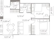 Планировка 3-комнатной квартиры, 64,96 м2