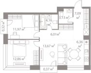 Планировка 3-комнатной квартиры, 65,94 м2