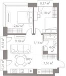 Планировка 3-комнатной квартиры, 58,21 м2
