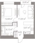 Планировка 2-комнатной квартиры, 40,69 м2